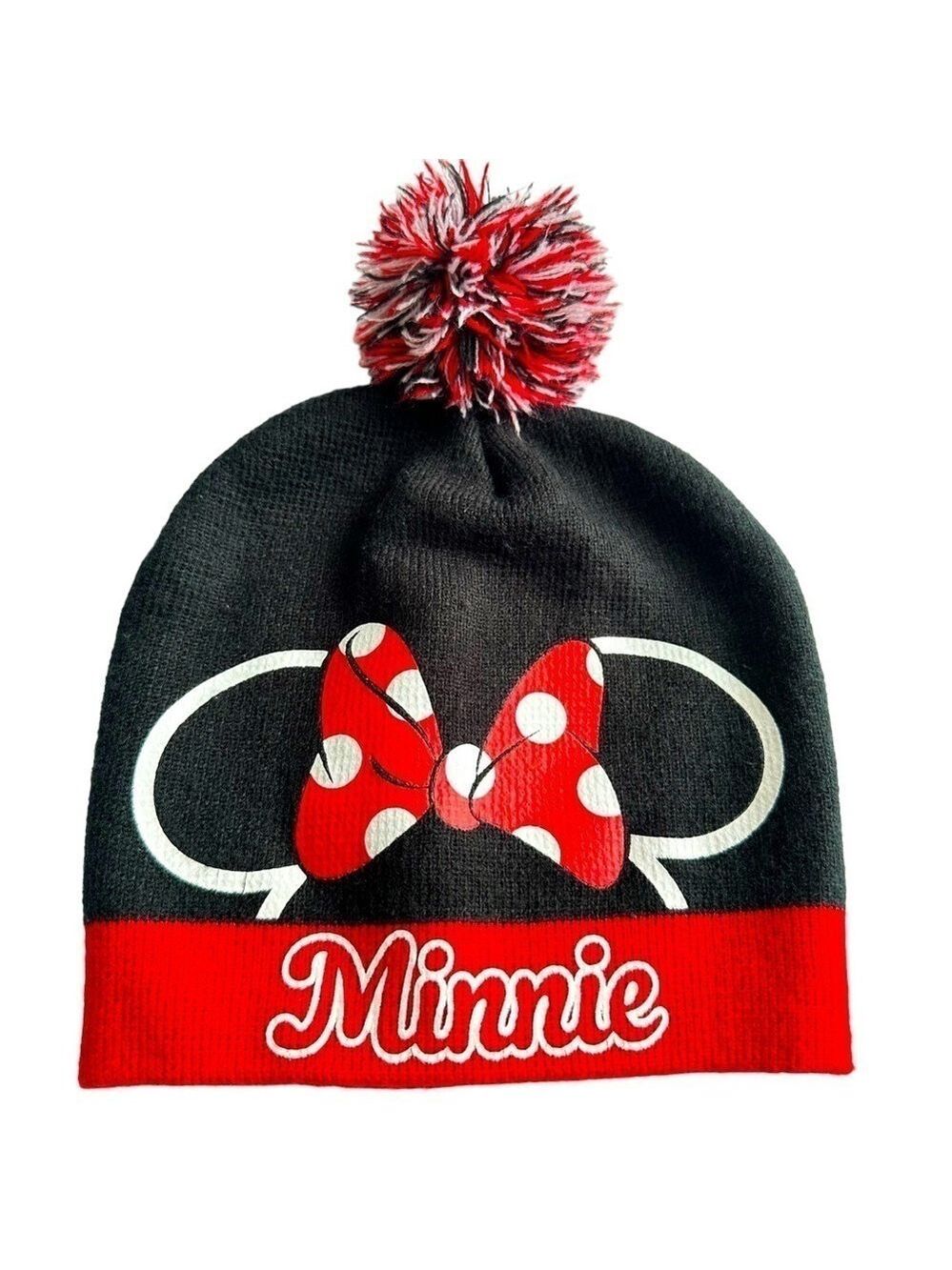 Minnie Black & Red Knit Pom Pom Winter Beanie‎ Cap Girls OS